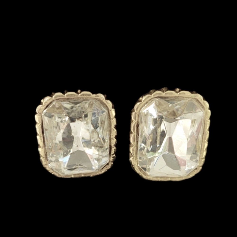 EARRINGS Vintage Clear Faceted Rhinestone Clip‎ On Earrings
